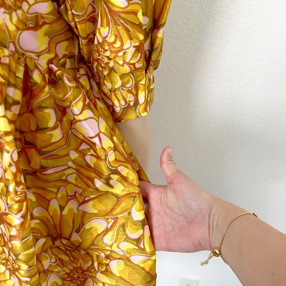 [Kika Vargas] Target Size XXS Yellow Gold Mum Floral Puff Sleeve Mini Dress NWT - Picture 6 of 12
